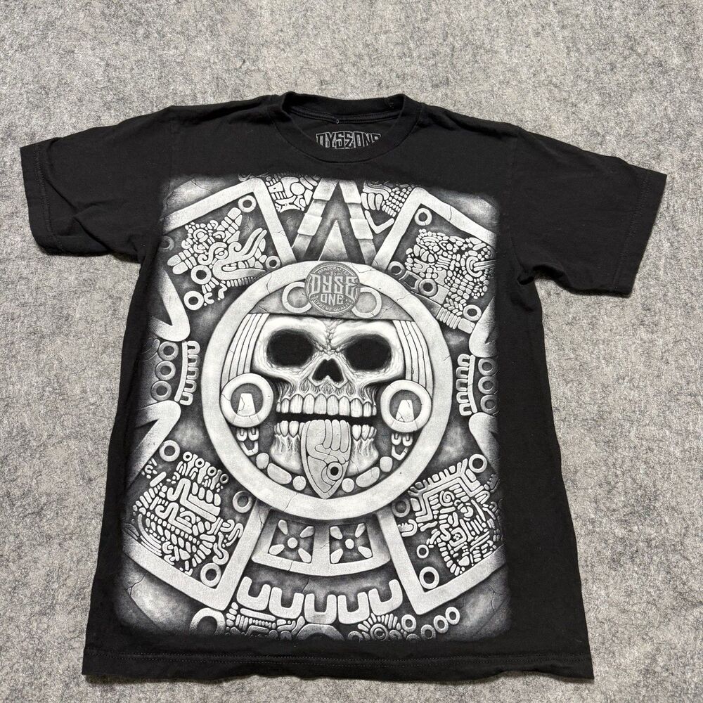 Vintage Dyse One Aztec Skull Shirt Mens Medium Black Chicano Tattoo Art Made USA